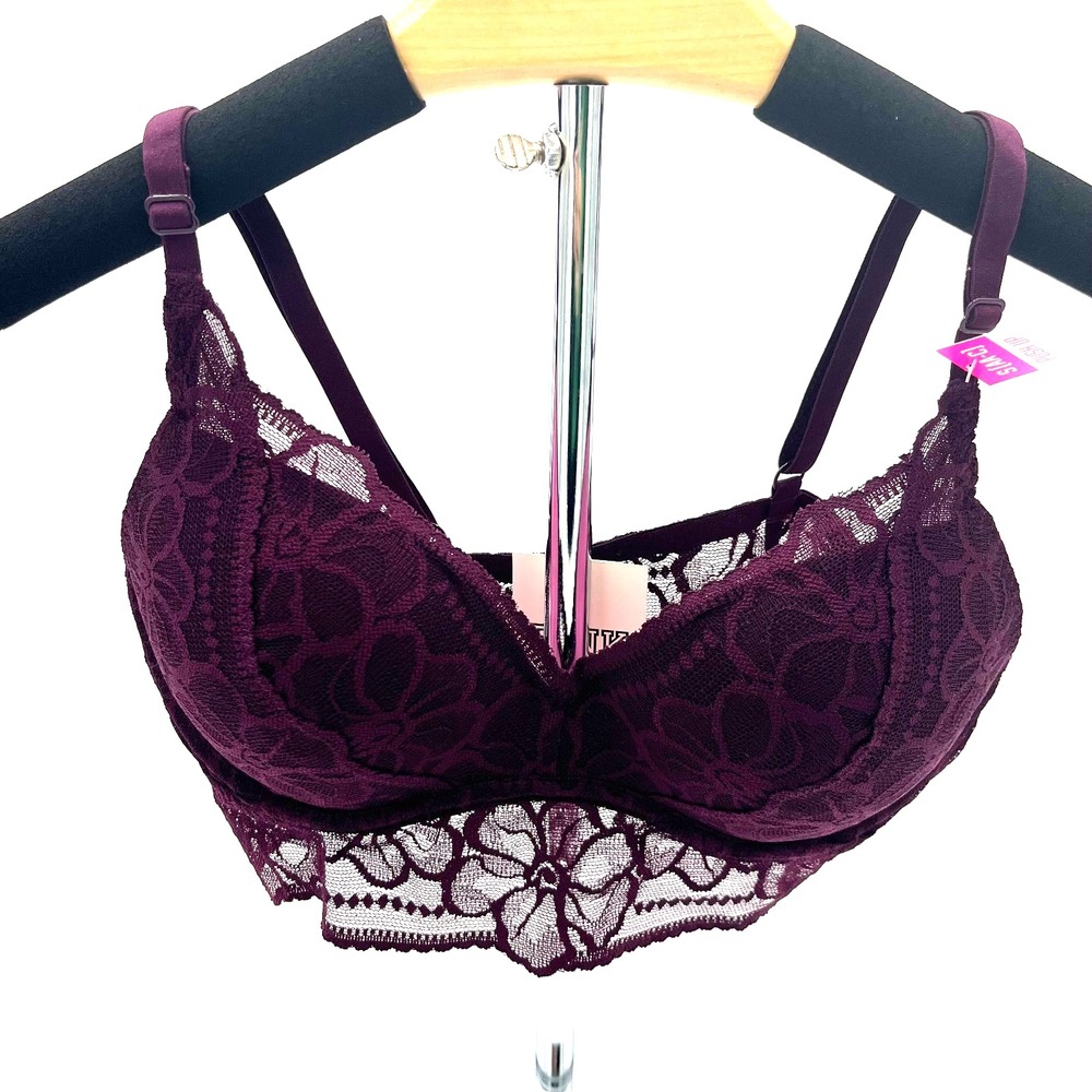 Victoria's Secret‎ Pink Push Up Lace Bralette Size Small Style 11077003 Burgundy